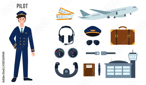 Pilot character and set of elements for work.