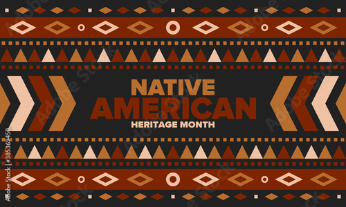 Native American Heritage Month in November. American Indian culture. Celebrate annual in United States. Tradition pattern. Poster, card, banner and background. Vector ornament, illustration