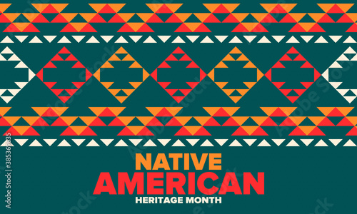 Native American Heritage Month in November. American Indian culture. Celebrate annual in United States. Tradition pattern. Poster, card, banner and background. Vector ornament, illustration