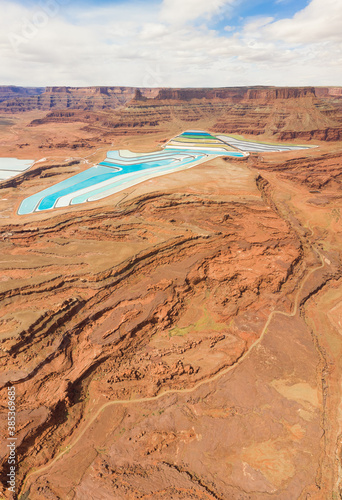 Aerial view Paradox Basin potash pools, Utah, USA.
