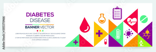 Creative (Diabetes) disease Banner Word with Icons ,Vector illustration.	
