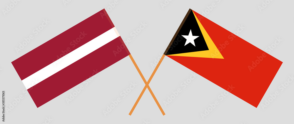 Crossed flags of East Timor and Latvia