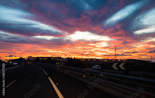sunset on the highway