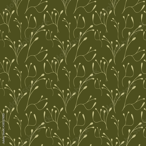 Vector illustration, bright seamless floral pattern with yellow flowers on green background