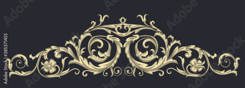 Baroque golden elements on a black background. Swirls for design. Vintage print.