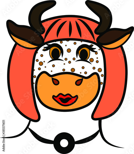 humanized portrait of a red cow, drawn in vector, on a white background isolated 
