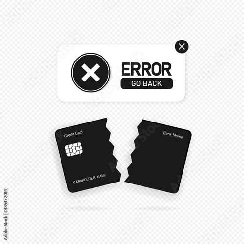 Failed payment banner. Declined transaction, invalid purchase. Error sign. Vector on isolated transparent background. EPS 10