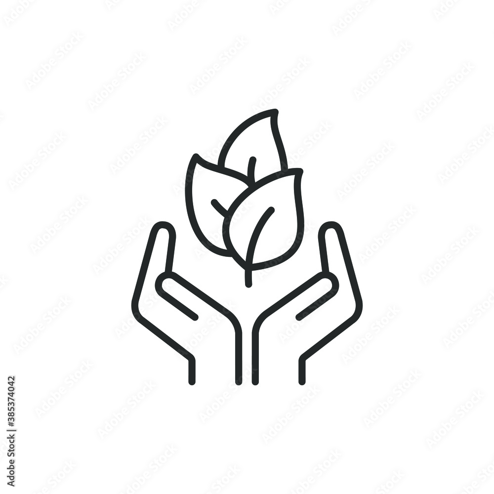 Fototapeta premium Hand holding plants icon. Eco symbol concept isolated on white background. Vector illustration