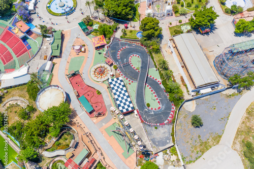 Aerial view of go cart track in the form of figure of eight. photo