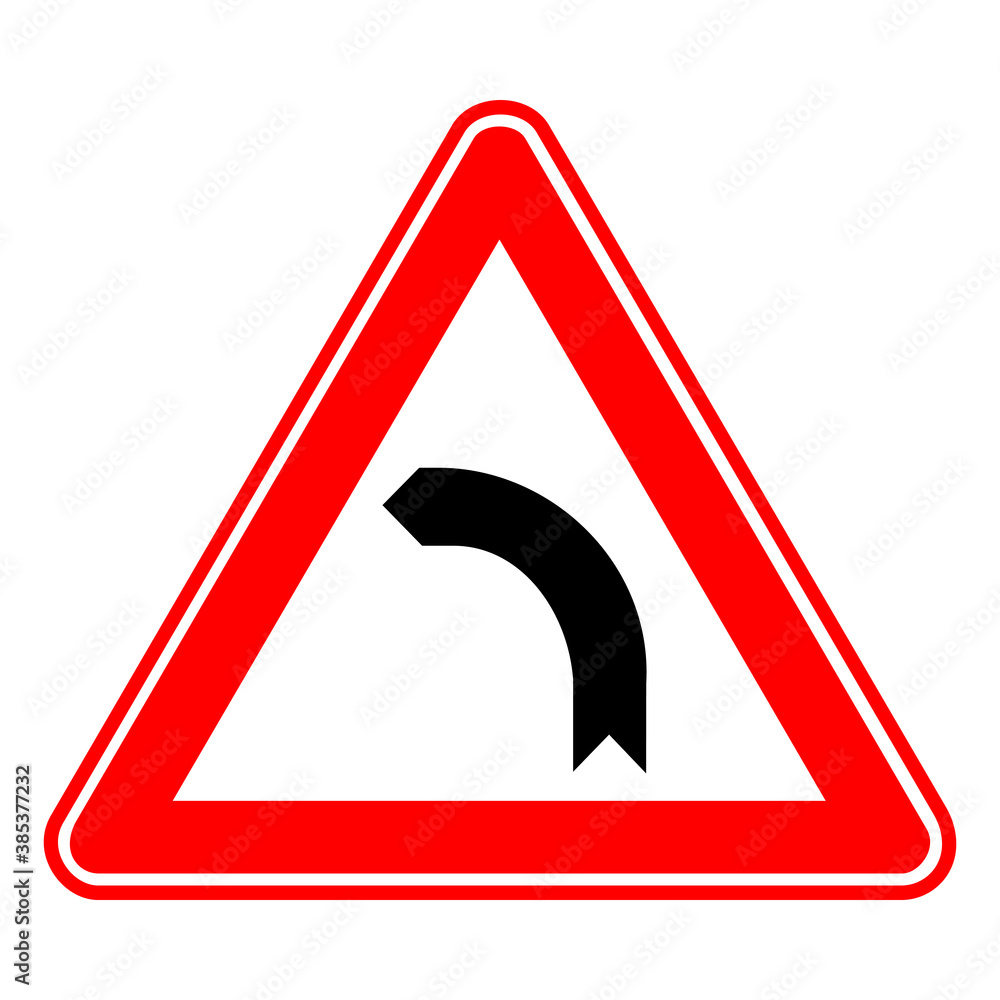 Traffic, road sign. Dangerous Bend to left. Traffic, road sign. Dangerous Bend to left.
