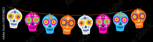 Sugar Skull Day of the Death Traditional vector crafted decorations.