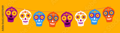 Sugar Skull Day of the Death Traditional vector crafted decorations.