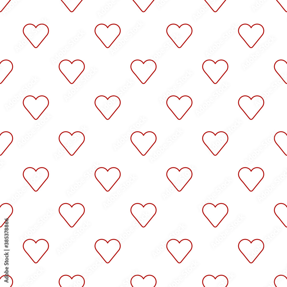 Red linear heart icon seamless pattern minimal. Ornament can be used for Gift wrapping paper, pattern fills, web page background,surface textures and fabrics