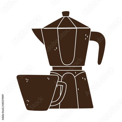 coffee brewing methods, moka pot and coffee cup silhouette icon style