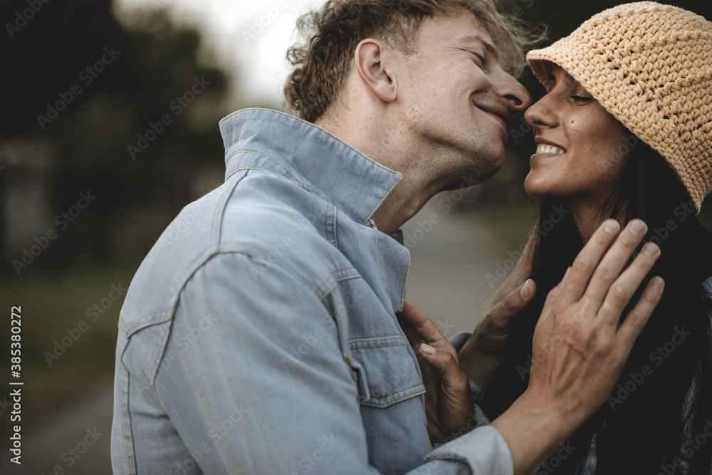 beautiful girl embraces the guy. Couple in love. Sensual. Man and woman nature. Love photo. People. 
