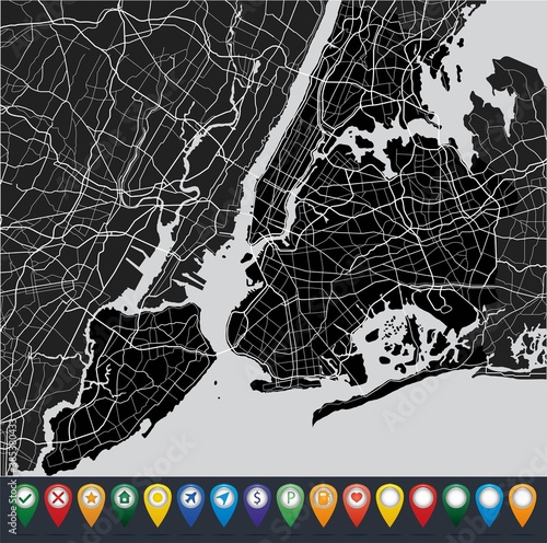 New York city map. Vector map of New York. Black and white