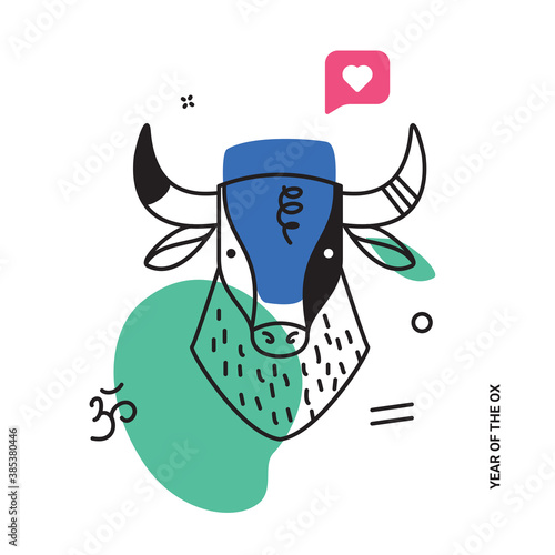 Big bull hand illustration for congratulations. Symbol of 2021.