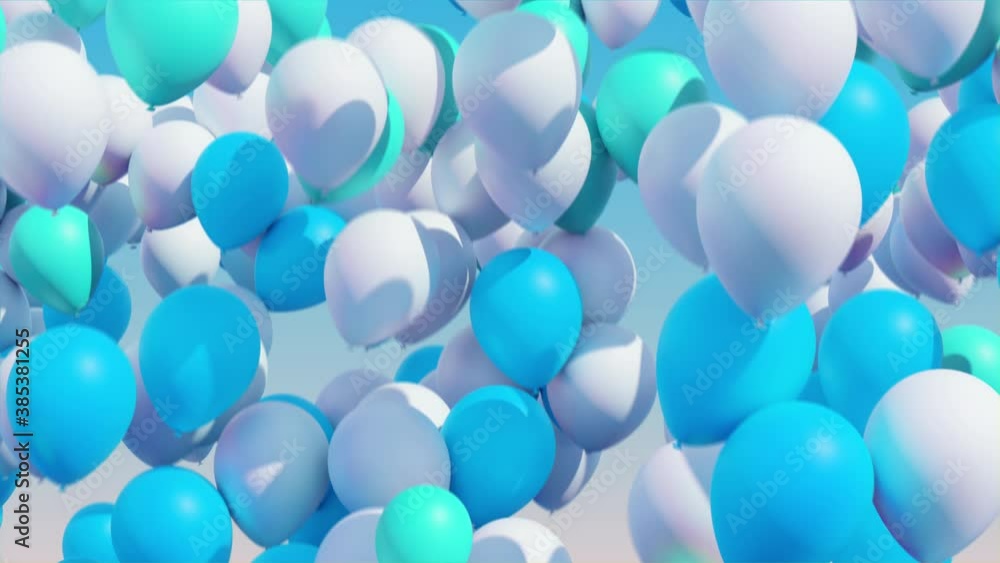 Blue and white rising balloons, animated background Blue and white rising balloons, animated background