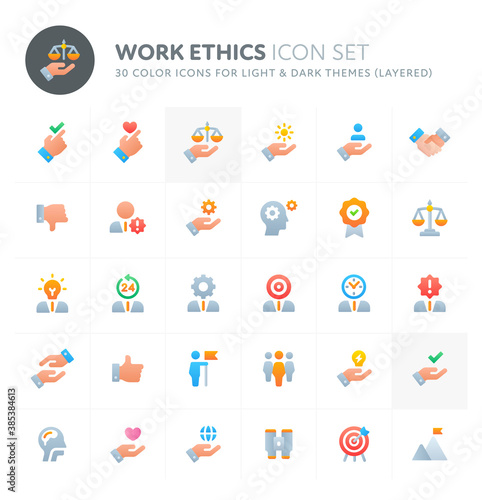 Work Ethics Vector Icon Set. Fillio Color Icon Series.