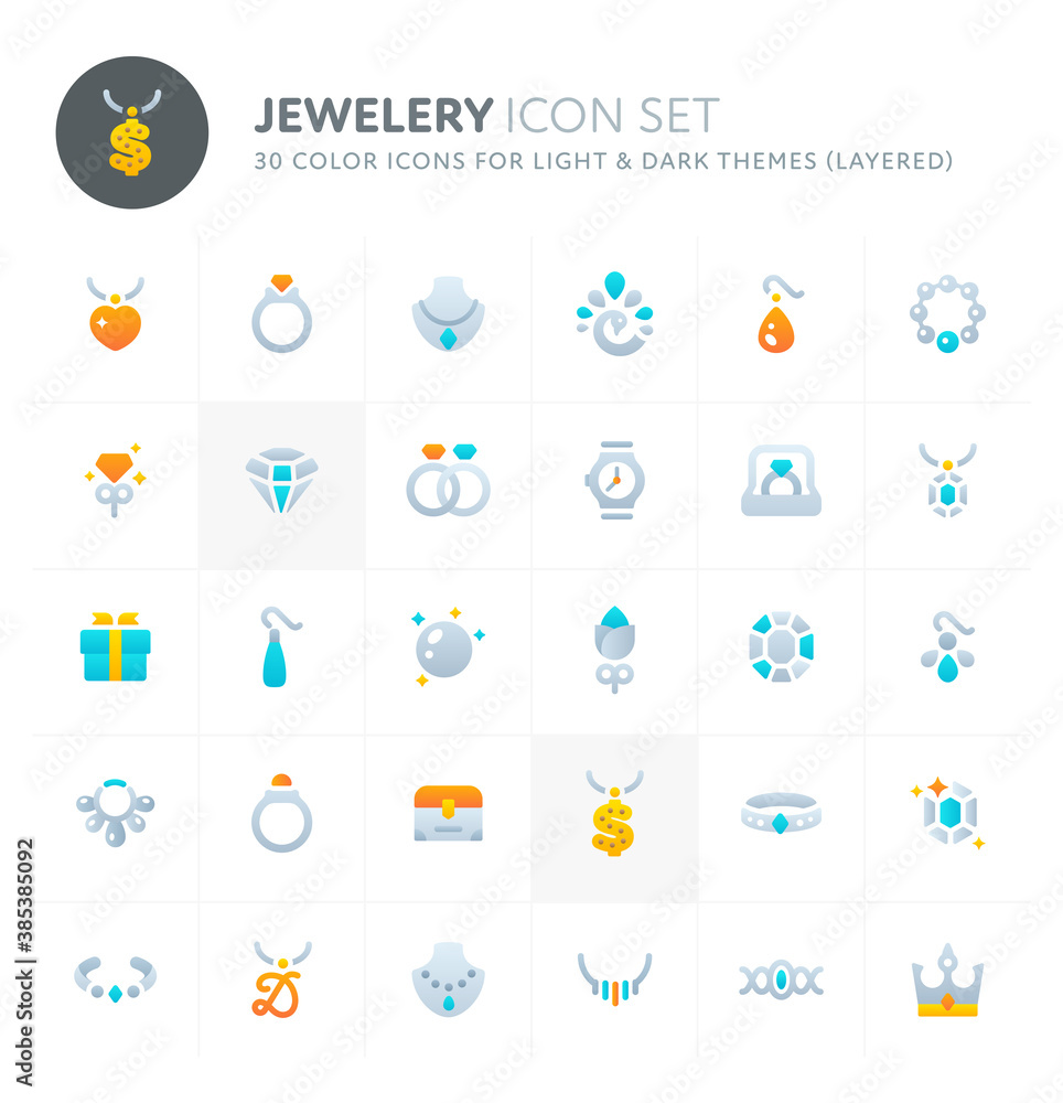 Jewelry Vector Icon Set. Fillio Color Icon Series.