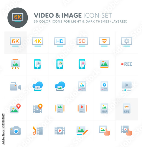 Video & Images Vector Icon Set. Fillio Color Icon Series.