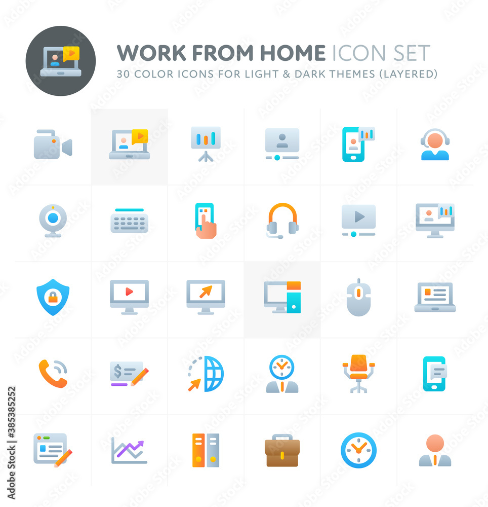 Work from Home Order Vector Icon Set. Fillio Color Icon Series. Work from Home Order Vector Icon Set. Fillio Color Icon Series.