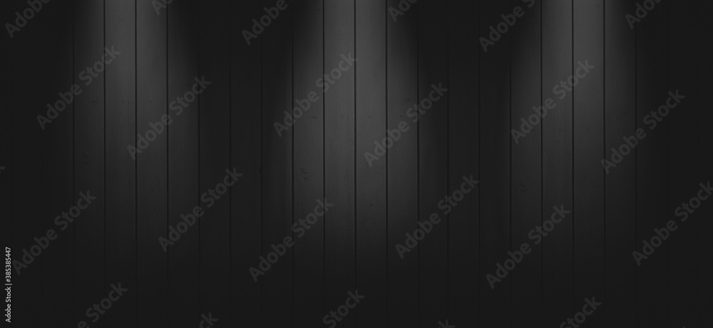 Black, dark and gray abstract wood wall and studio room , interior texture for display products. wall background.