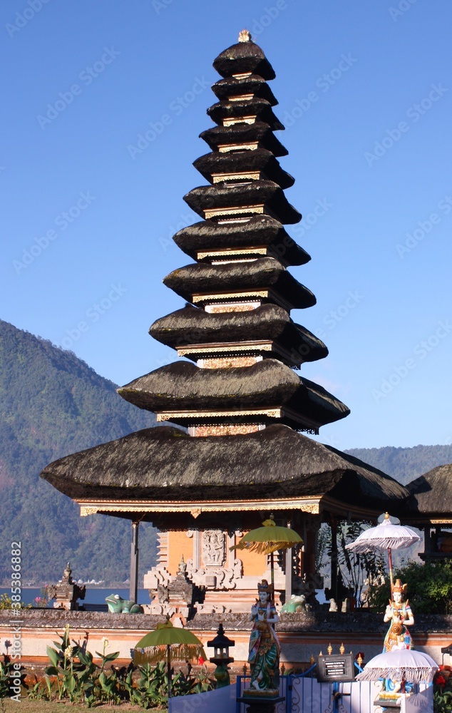 Ulun Danu Bratan, Bali Lake Temple, Pagoda like tower in Bali Ulun Danu Bratan, Bali Lake Temple, Pagoda like tower in Bali