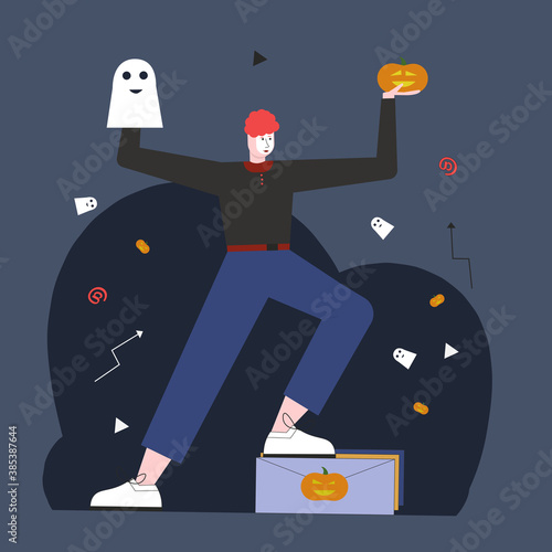 SENDING CONGRATULATIONS to Halloween. Illustration for web page.