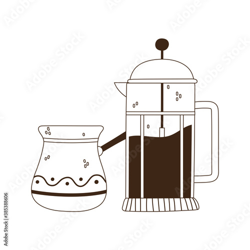 coffee brewing methods, alternative of different way, french press and turkish line style