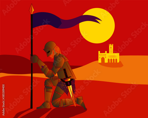 Caballero con armadura y castillo
