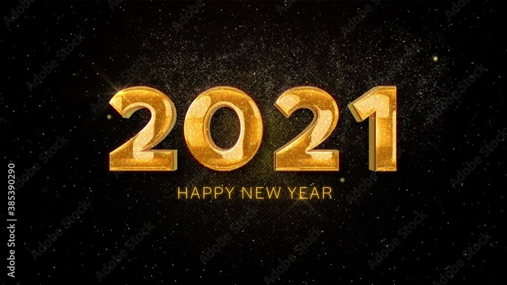 Happy New Year 2021 golden particles bokeh black background new year resolution concept. Happy New Year 2021 golden particles bokeh black background new year resolution concept.