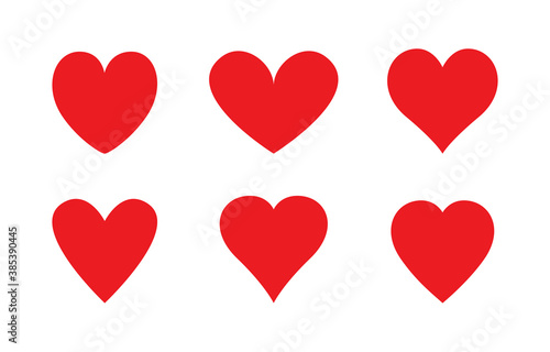 Red heart vector icons set. Flat love icon isolated on white. Heart vector for love logo  heart symbol  shape icon and Valentine s day. Cute heart vector icon for shape design  heart and love icon
