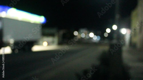 Blurred image of cars on a highway at night