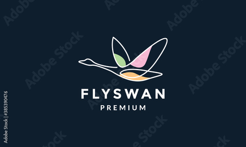 bird swan or goose fly line abstract logo vector illustration design
