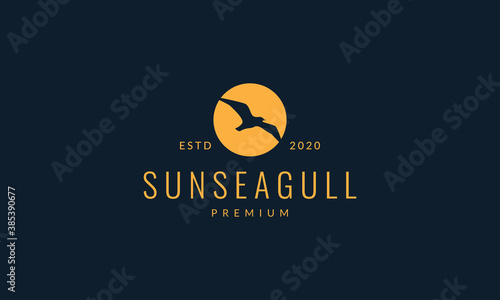 bird seagull fly on sunset logo vector illustration design