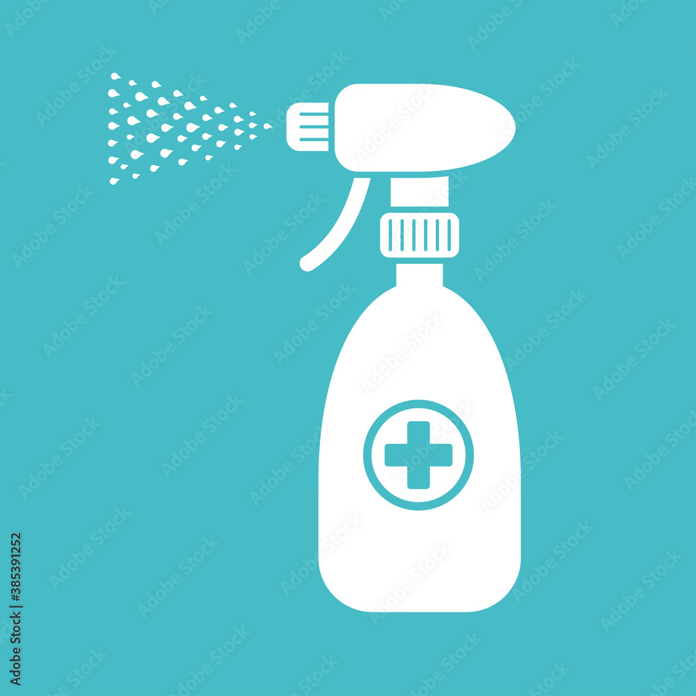 Medical sanitizer spray bottle icon, antibacterial and virus antiseptic disinfection, COVID-19 prevention, coronavirus epidemic protection, flat vector. Medical sanitizer spray bottle icon, antibacterial and virus antiseptic disinfection, COVID-19 prevention, coronavirus epidemic protection, flat vector.