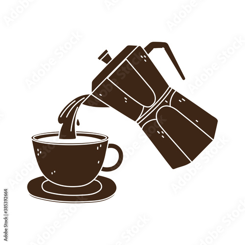 coffee moka pot pouring on cup fresh silhouette icon style