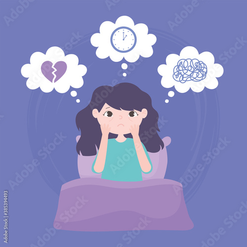 insomnia, sad girl on bed sleepless depression