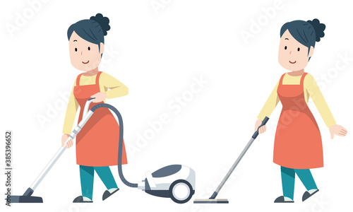 掃除をする女性のイラスト