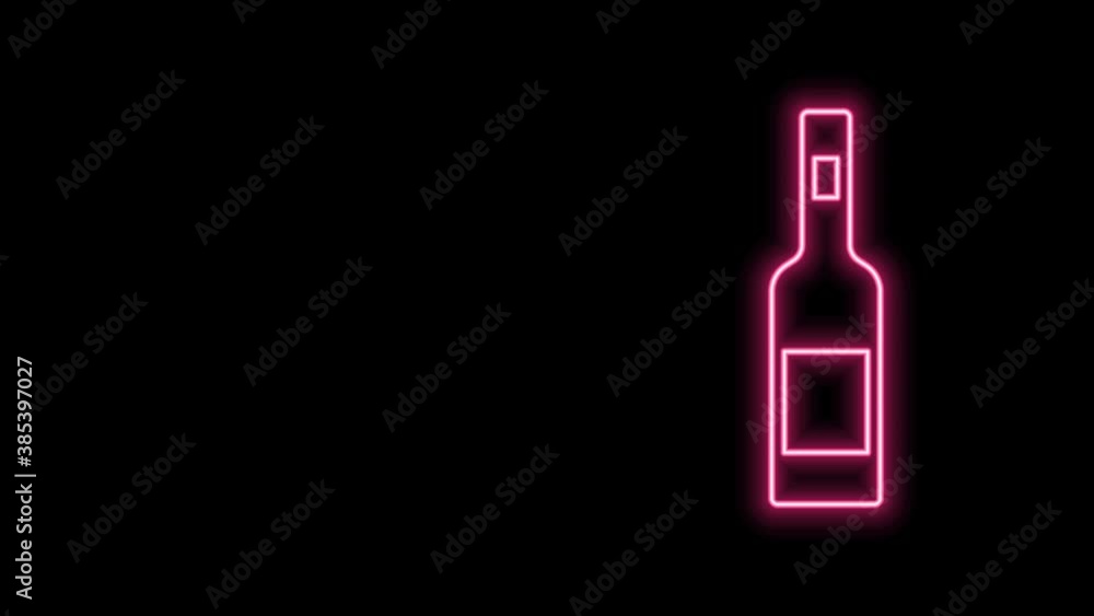 Glowing neon line Glass bottle of vodka icon isolated on black background. 4K Video motion graphic animation Glowing neon line Glass bottle of vodka icon isolated on black background. 4K Video motion graphic animation