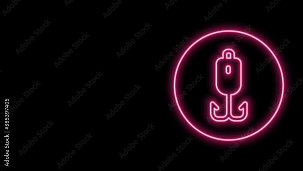 Glowing neon line Fishing hook icon isolated on black background. Fishing tackle. 4K Video motion graphic animation Glowing neon line Fishing hook icon isolated on black background. Fishing tackle. 4K Video motion graphic animation
