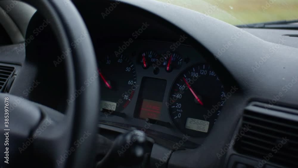 Close-Up Of Car Dashboard, Speed Gauge And Fuel Gauge. Close-Up Of Car Dashboard, Speed Gauge And Fuel Gauge.