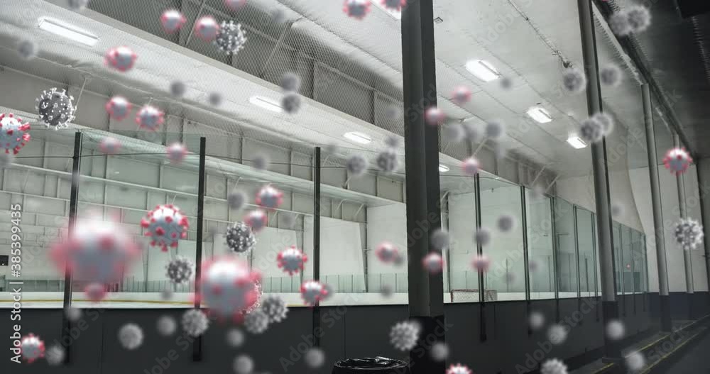 Covid-19 cells against empty ice hockey field Covid-19 cells against empty ice hockey field