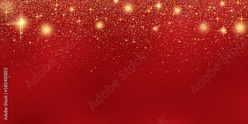 Christmas and New Year red vector background with stars and glitter effect