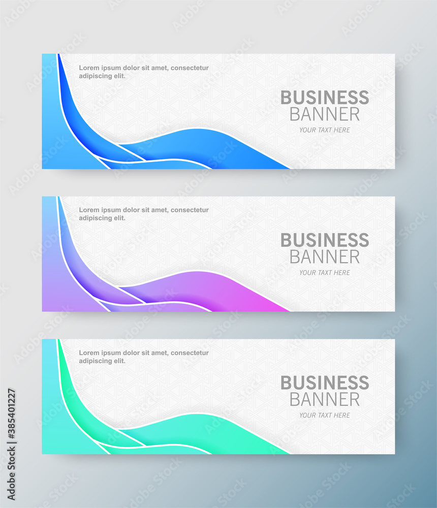 Set of modern business banners with wave background