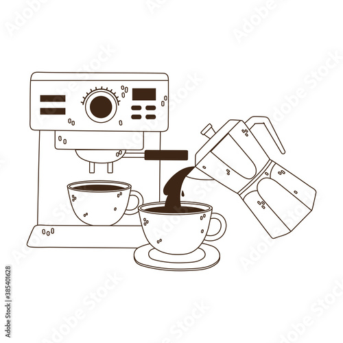 international day of coffee, machine cup and kettle pouring beverage line style