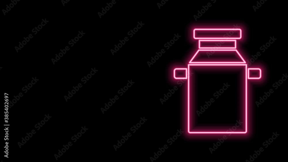 Glowing neon line Can container for milk icon isolated on black background. 4K Video motion graphic animation Glowing neon line Can container for milk icon isolated on black background. 4K Video motion graphic animation