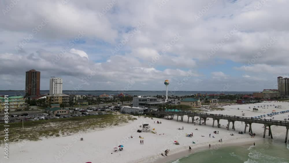 Florida Travel Destination of Casino Beach in Pensacola - Aerial establishing Drone Shot Florida Travel Destination of Casino Beach in Pensacola - Aerial establishing Drone Shot