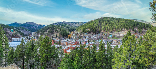 View from above of historical wild west town of Deadwood in South Dakota USA. photo